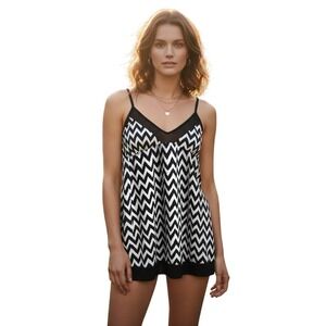 Body Form Black White Zig Zag Print V Neck Cami Tank Top Women's Size 1X